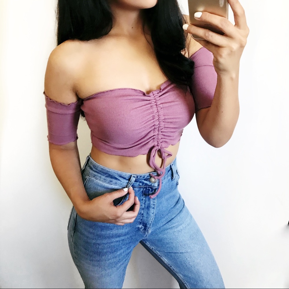 Jamie Drawstring Off-the-shoulder Crop (Mauve)